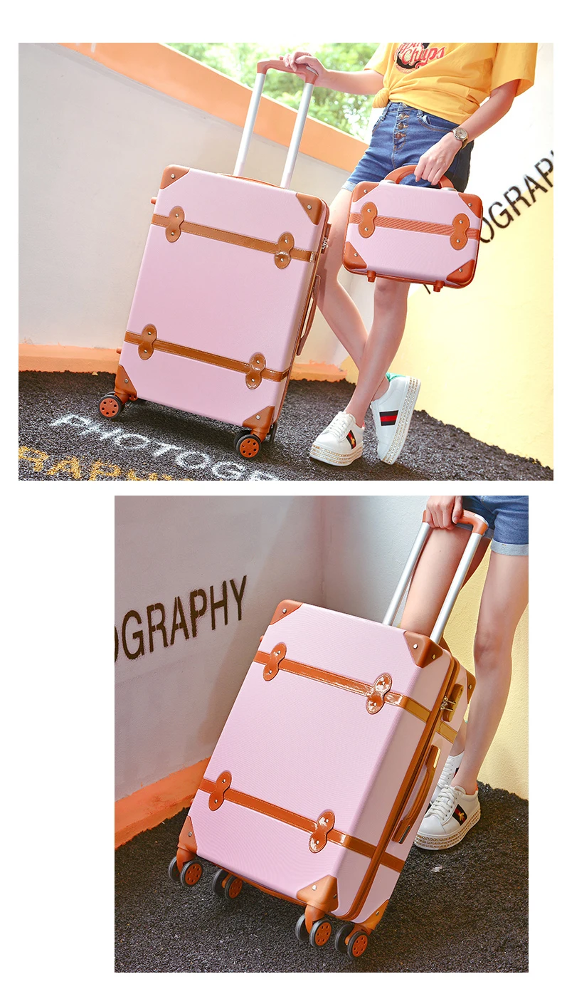 Классический ретро багаж на колёсиках с косметичкой для женщин Путешествия carry on тележка чемодан Спиннер колеса 2" 22" 2" 26 дюймов