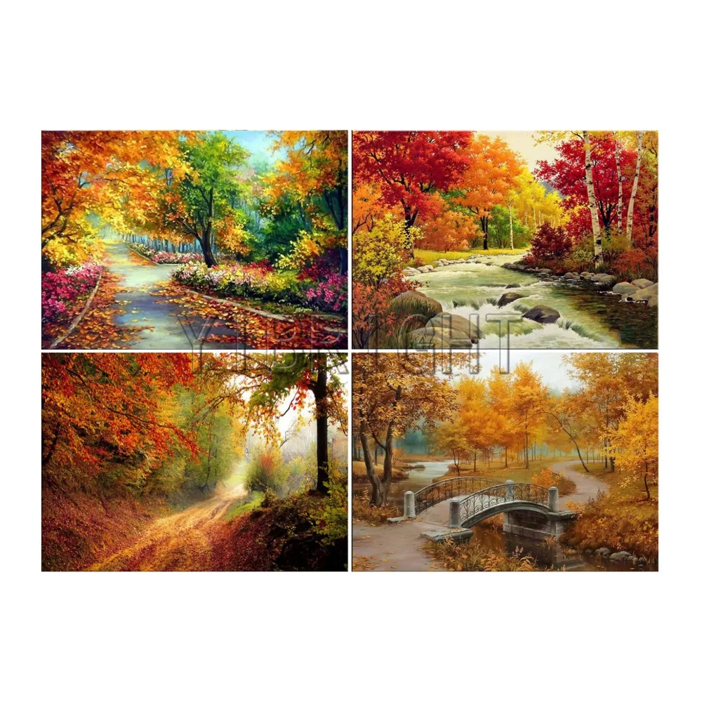 

Season Full Round Diamond painting Autumn Full Square Diamond embroidery Cross stitch fall DIY 3D Diamond mosaic landscape ZH