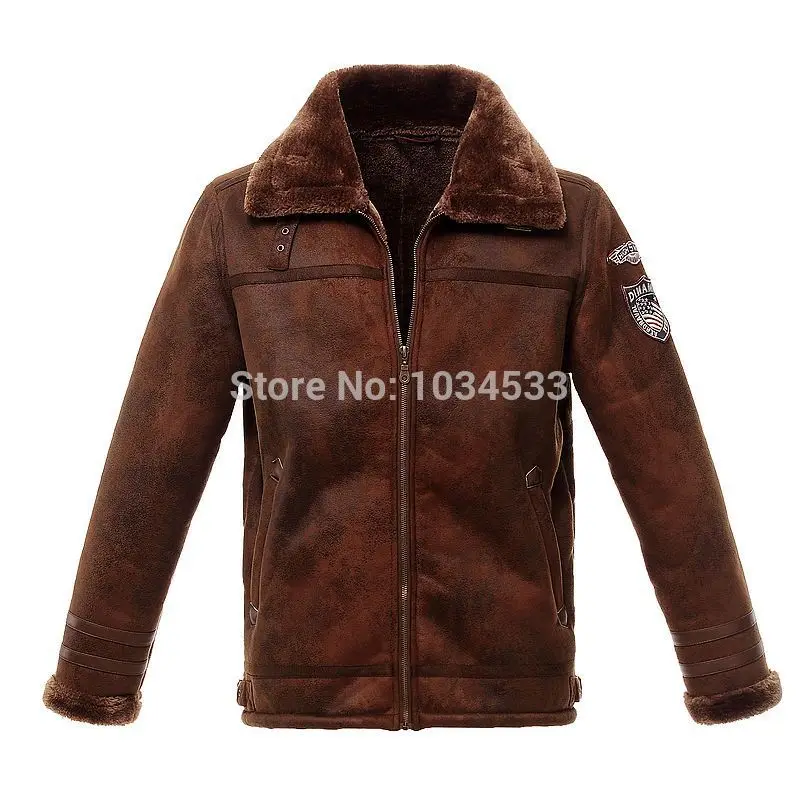 Мужская Меховая куртка в скандинавском стиле из искусственной кожи, винтажная куртка-бомбер, зимняя теплая куртка с кашемиром - Цвет: Brown