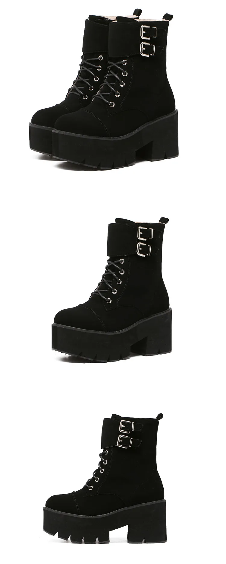 YMECHIC г.; черные ботинки из флока на шнуровке в готическом стиле; женские ботильоны в байкерском стиле с перекрестной шнуровкой и пряжкой в стиле панк-рок; женская обувь