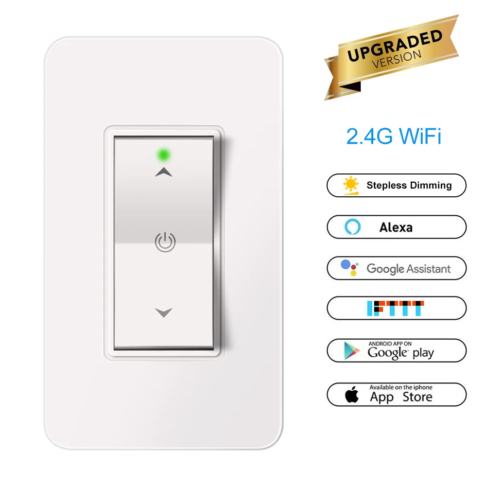 Wireless Smart Light Dimmer In Wall 2.4GHz WiFi Light Switch Work with Alexa Google Assistant