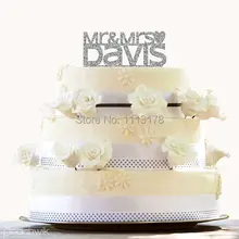 Дешевые персонализированные блеск свадебный торт Топпер-Монограмма инициалы торт Топпер пользовательские фамилия свадебный торт Топпер