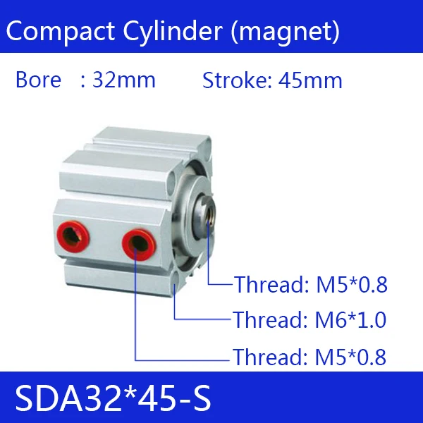 

SDA32*45-S Free shipping 32mm Bore 45mm Stroke Compact Air Cylinders SDA32X45-S Dual Action Air Pneumatic Cylinder
