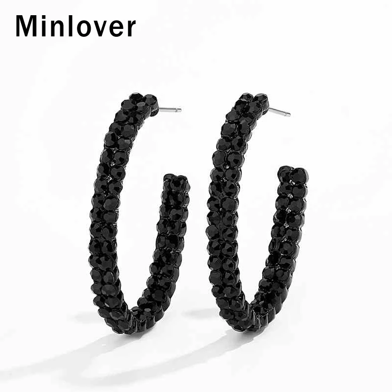Женские круглые сережки кольца Minlover с геометрическим узором и стразами вечерние