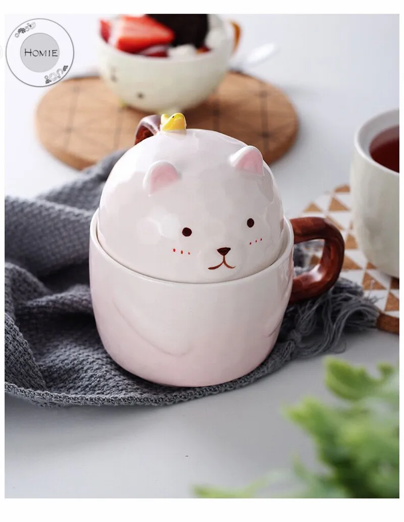 HOMIE lovely Cartoon bear Cup Coffee Mug Large  With lid Mugs creative Drinkware Tea milk Cup Afternoon ceramics Office home13