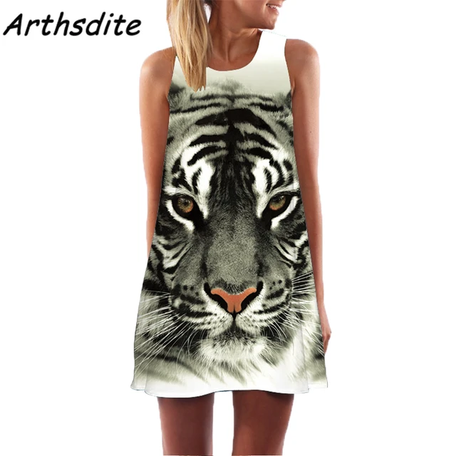 Arthsdite Tiger Design Women Digital Animal Print Summer Dress 2017 Arthsdite Tiger Design Women Digital Animal Print Summer Dress 2017 New Fashion Boho Beach Dashiki