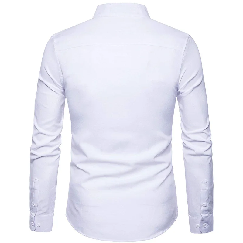 Мужская оксфордская приталенная рубашка с длинным рукавом и воротником-стойкой, новинка весны, мужская повседневная рубашка для деловых мужчин XXL