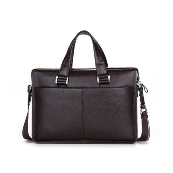 

Classic Brand Name Men Shoulder bag Messenger Bag GENUINE LEATHER Business Bags Black Briefcase for 10-14" Laptop Notbook
