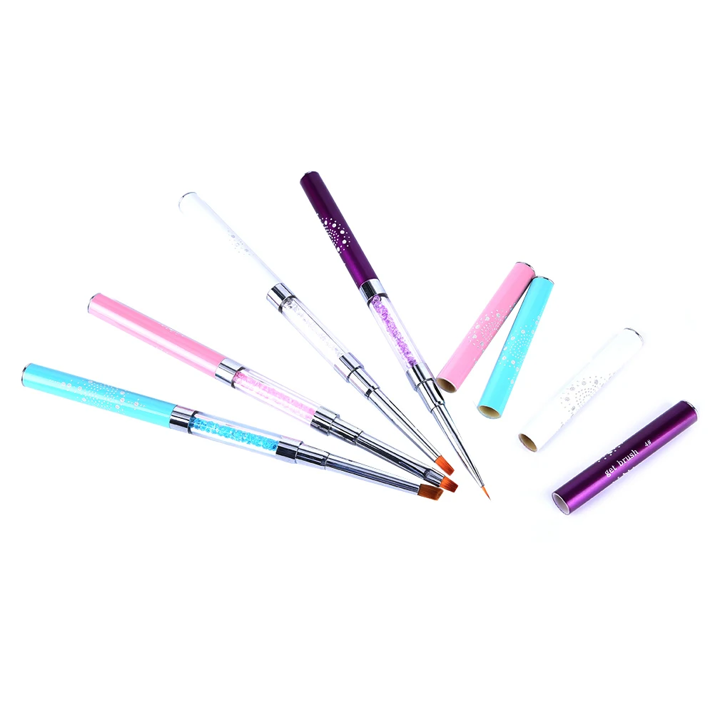 HOT 1Pc UV Gel Nail Polish Painting Drawing Brushes Rhinestone Handle Double-head Acrylic Kolinsky Nail Art Brush Pens
