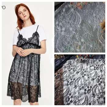 

Wide 1.5CM beautiful white black non-elastic lace fabric Embroidered mesh accessories clothing skirt material