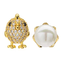 Романтическая Милая курица и яйцо Асимметричная Циркон Жемчужная серьга ювелирные изделия серьги для девочек/женщин вечеринок ER-266