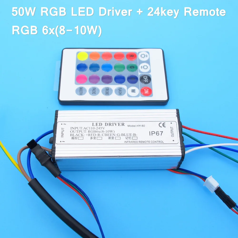 Водостойкий 10W 20W 30W 50W 100 светодио дный Вт RGB Светодиодный драйвер для светодио дный RGB светодиодный чип COB Светодиоды SMD с 24 ключом пульт дистанционного управления для прожектора Spotlight