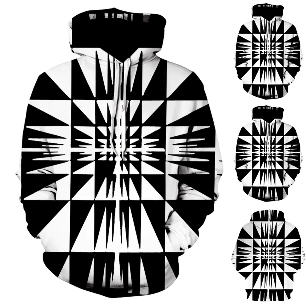 Мужская 3D цифровая Vortex печатная толстовка с длинными рукавами и капюшоном топы