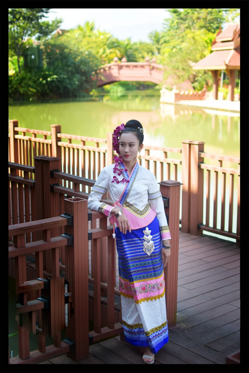 Тайланд дай воды брызг фестиваль платье винтажный костюм Стандартный тайская принцесса платье этническое народное традиционное платье