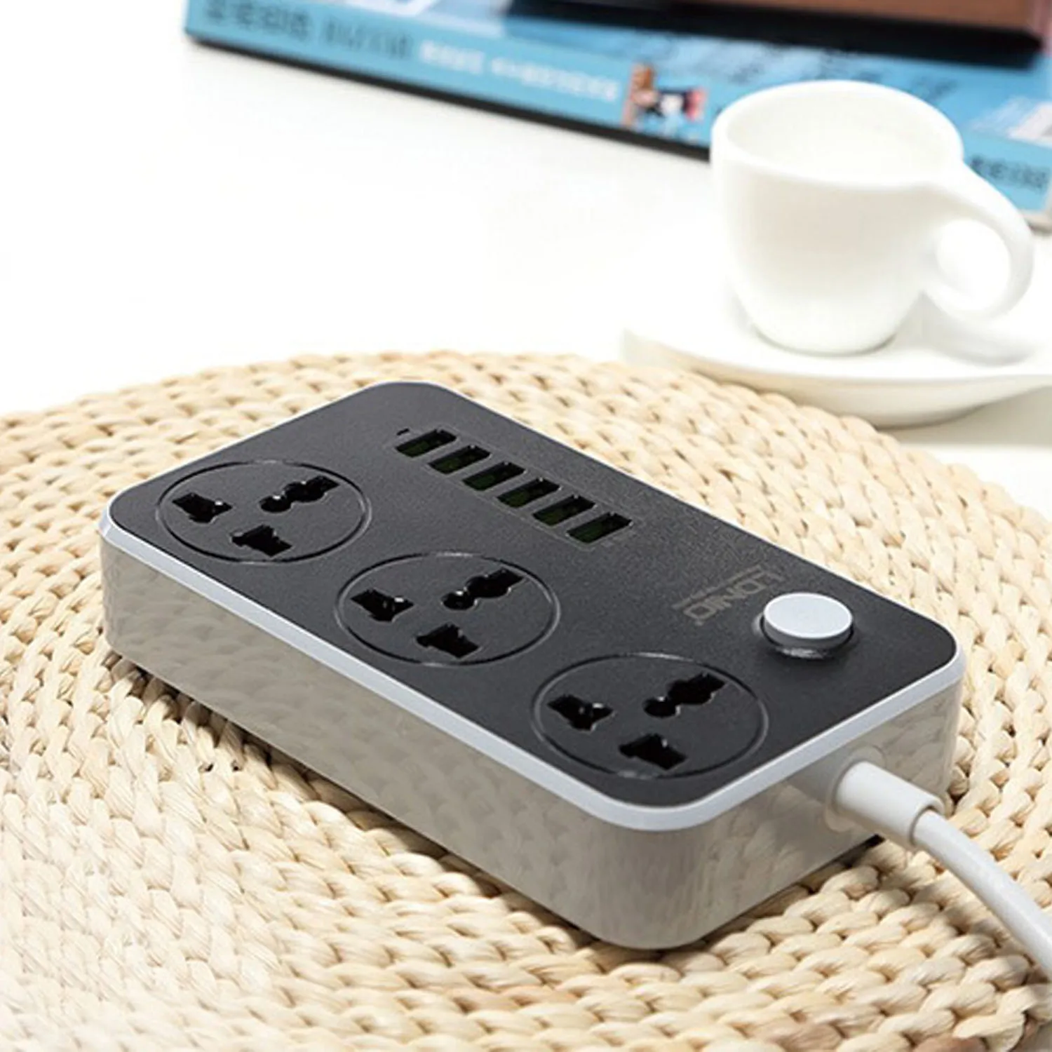 Besegad Universal Power Strips Electric Plug Socket 6 USB Ports 3 Way