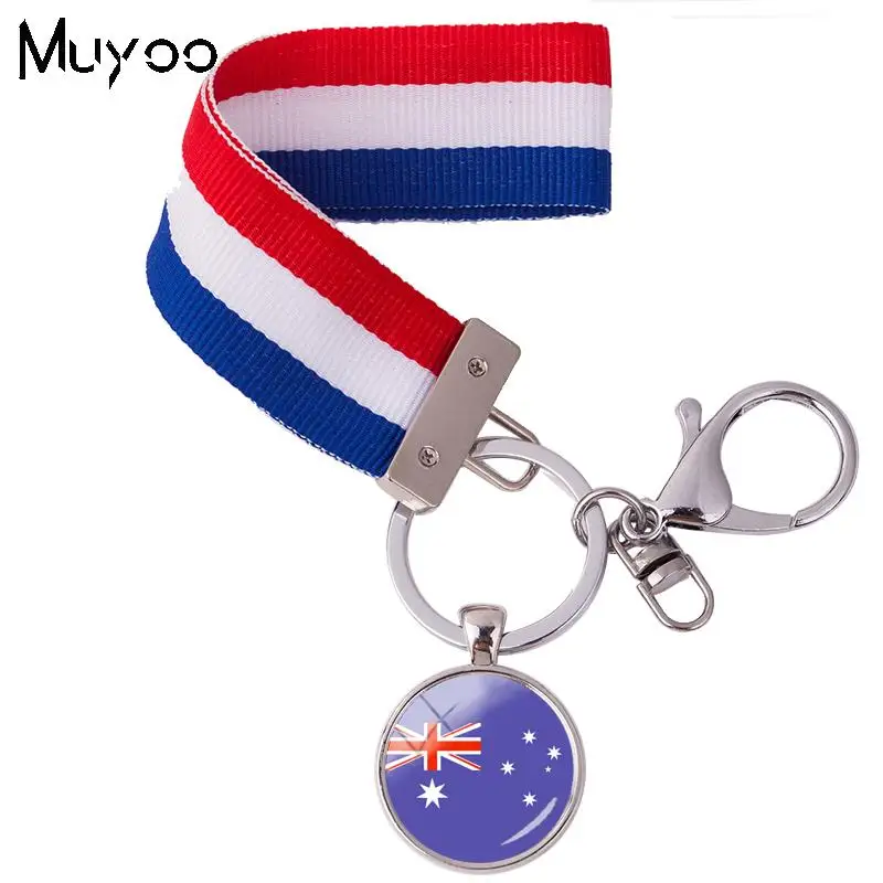 2018 New Design Oceania National Flags Ribbon Keyrings Australian Country Flag Key Rings Glass
