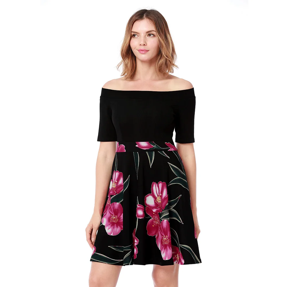 

summer women dresses sexy girls casual short sleeves off shoulder dress high quality graceful floral clothes elegant fashion