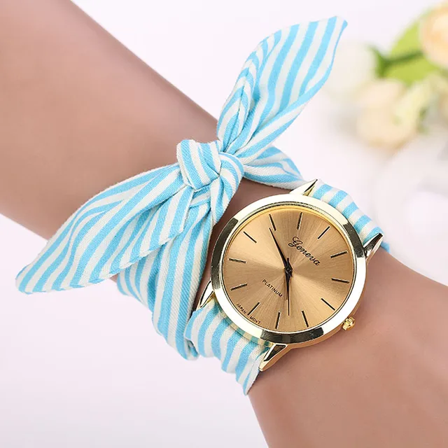 Fashion Women's Bracelet Watches Candy color Stripe Floral Cloth Quartz Dial Bra Fashion Women's Bracelet Watches Candy color Stripe Floral Cloth Quartz Dial Bra