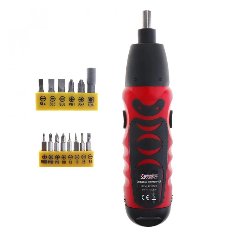 

6V Dry Battery Electric Screwdriver Cordless Mini Drill Repair Tool with Bidirectional Switch and 11 Bits for home Maintenance