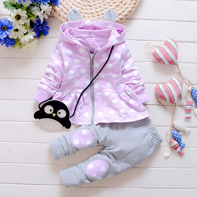 

Kids Spring baby girls clothing set Polka dot clothing set baby girls cotton clothes suit children cartoon 2pcs suit