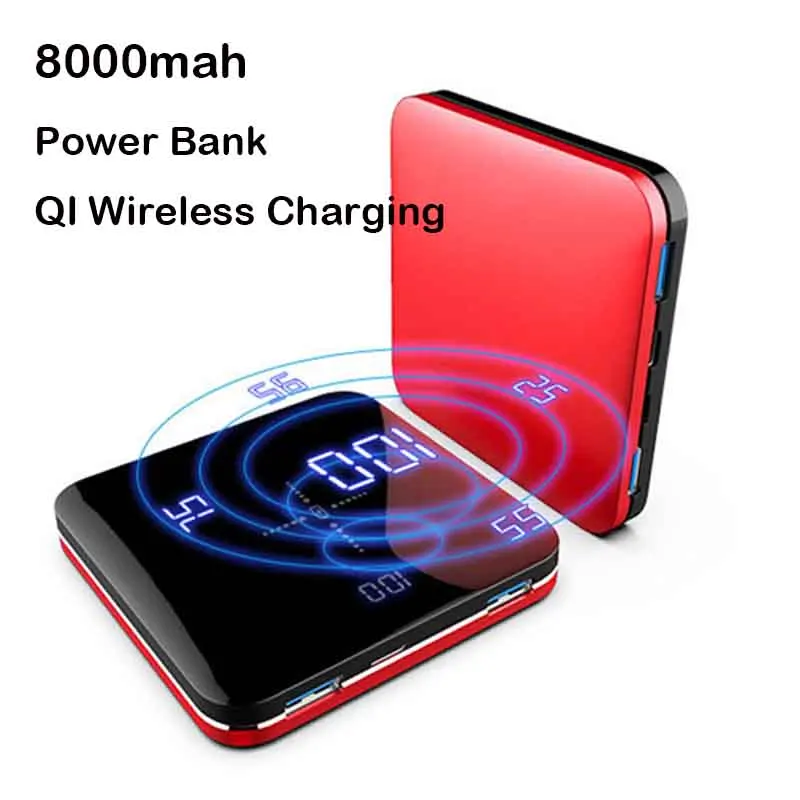 8000mah Battery case Portable External Power Bank QI Wireless Charging USB LCD Mini Charger For iPhone X Xiaomi Powerbank