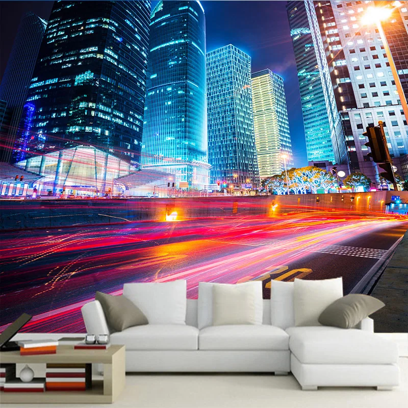

Customized various nighttime imagery of cities 3d mural silk cloth hd water-proof wallpaper for home wall restaurant hotel