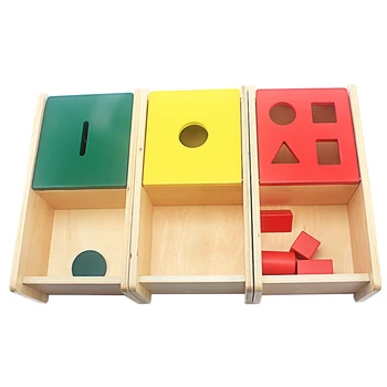 

Unisex Baby Montessori Educational Toys Wooden Imbucare Boxs Set Red Geometrics Box Green Round Box Yellow Knitted Ball Box 2-4