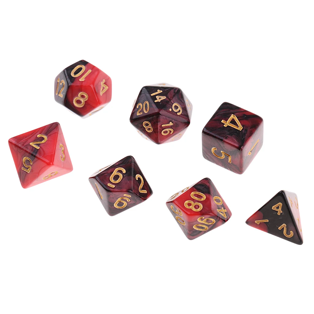 MagiDeal 7x акриловые многогранные кости D20 D12 D10 D8 D6 D4 для подземелий и драконов Красный и Черный традиционный кубик для настольной игры