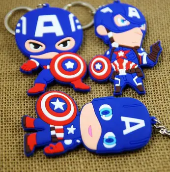 

New 20 pcs Superhero Captain America Rubber+ Stainless Steel Key Chain For Best Gift Free Shipping S-64