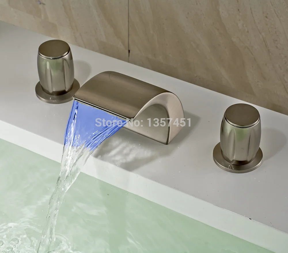 Led Light Waterfall Bathroom Sink Faucet 3 Holes Basin Mixer Tap Led Light Waterfall Bathroom Sink Faucet 3 Holes Basin Mixer Tap Brushed Nickel On Aliexpress Alibaba Group