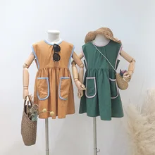 Г. Летнее платье для маленьких девочек Хлопковое платье принцессы с карманами в стиле пэчворк для маленьких детей, платья-майки для девочек, костюмы