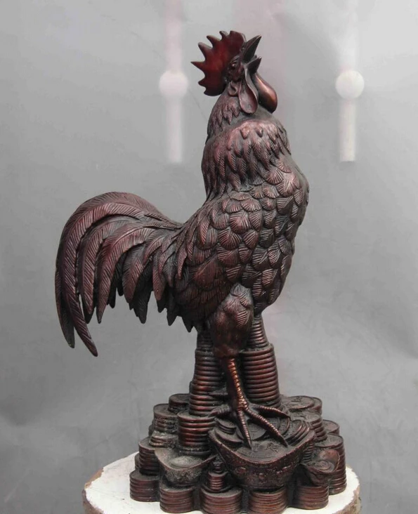 

S1109 Details about China Red Bronze Copper Fengshui Yuanbao Zodiac Cock Rooster Chanticleer Statue D0318