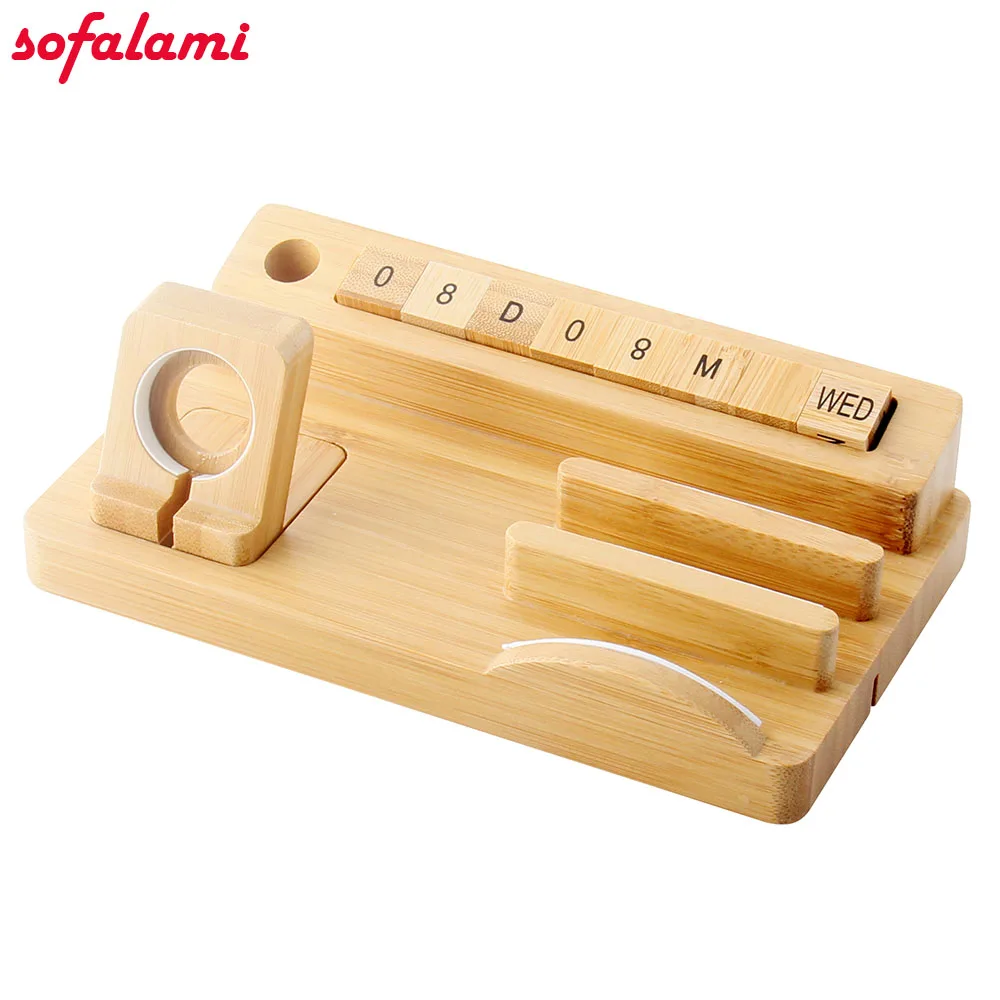 Solid Wood Calender Blocks with Cell Phone Pen Stand Office Desk Charger Holder For Apple Watch iPhone SE 5C 6 7 8 Plus iPad | Мобильные