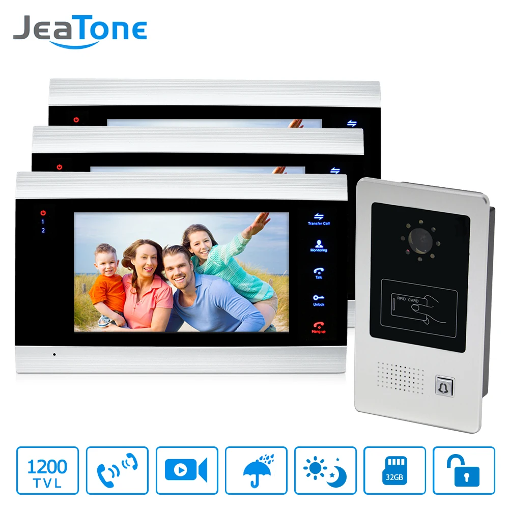 7\ Video Door Phone Doorbell Video Intercom System Security Access Control Waterproof Wide View Angle Call Panel RFID Card 1-3