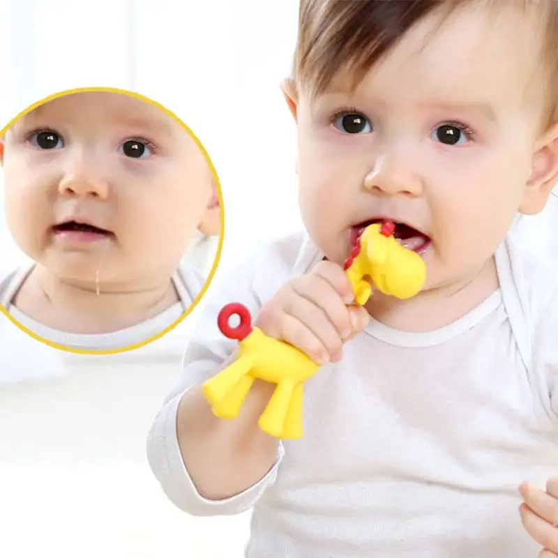 Baby Teethers Yellow Cute Giraffe Gum Tooth Stick Silica Gel Teething