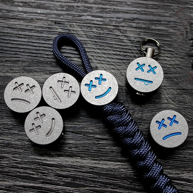 

1PCS Button Shape Titanium Knife Beads Face Paracord Beads Titanium Alloy Expression Paracord Bead EDC DIY