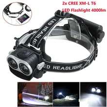 4000лм 2X XM-L T6 светодиодный налобный фонарь яркий головной свет водонепроницаемый фонарик мощный светодиодный налобный фонарь+ usb-кабель для 2*18650
