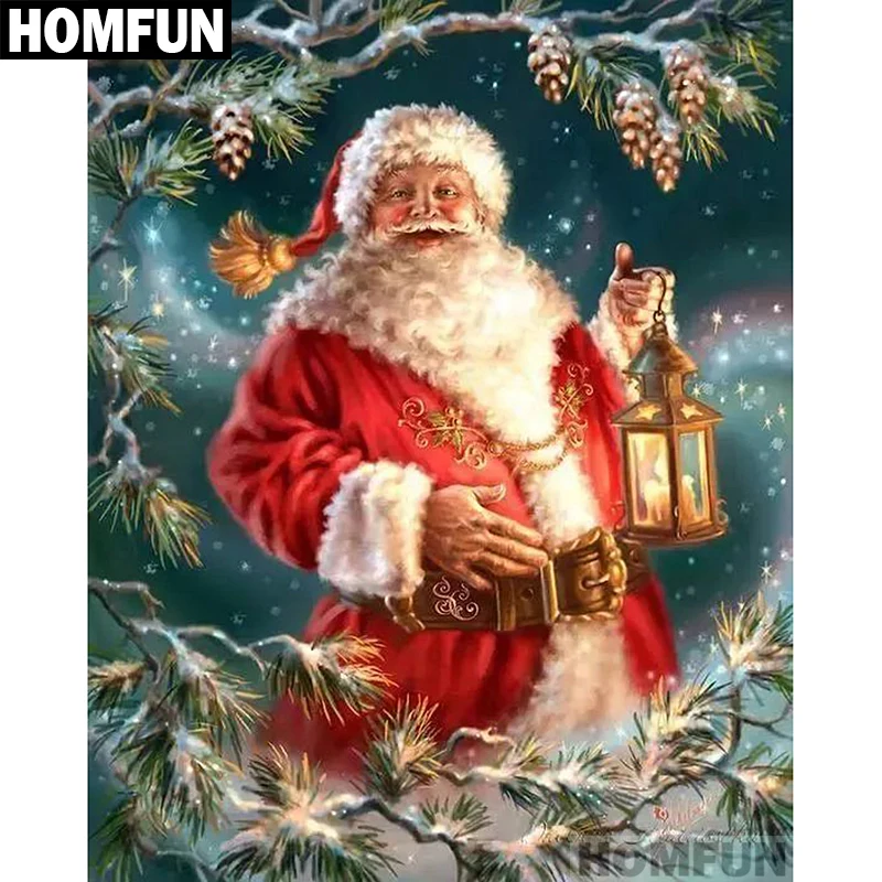 Алмазная живопись HOMFUN A01295 полноразмерная/круглая вышивка Санта-фонарь 5D для