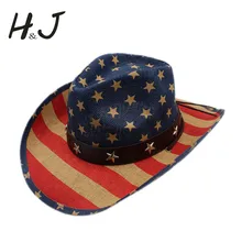 Для женщин Для мужчин полые ковбойские шляпа джентльмен пастушка Джаз Конный Кепки папа Queen Лето сомбреро Защита от Солнца шляпа американский флаг