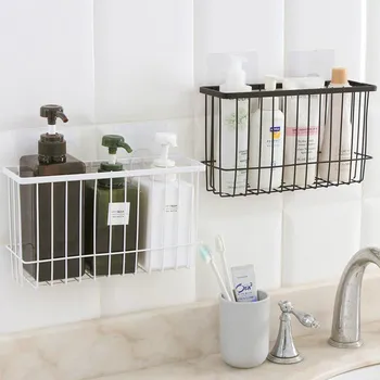 

Creative Iron Storage Basket Quality Multifunction Bathroom Desktop Cabinet Perforation-Free Wall Hanging Sundries Metal Racks