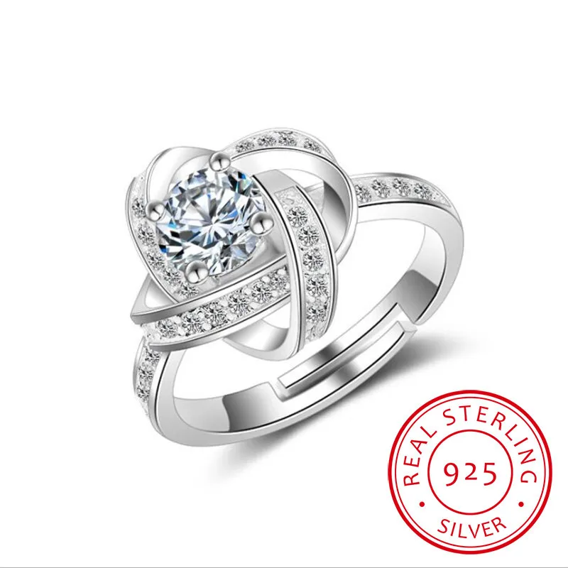 925 Sterling Silver Crystal Clover Ring Bague Anillos Pure Silver Fine Jewelry For Women silver rings silver ring