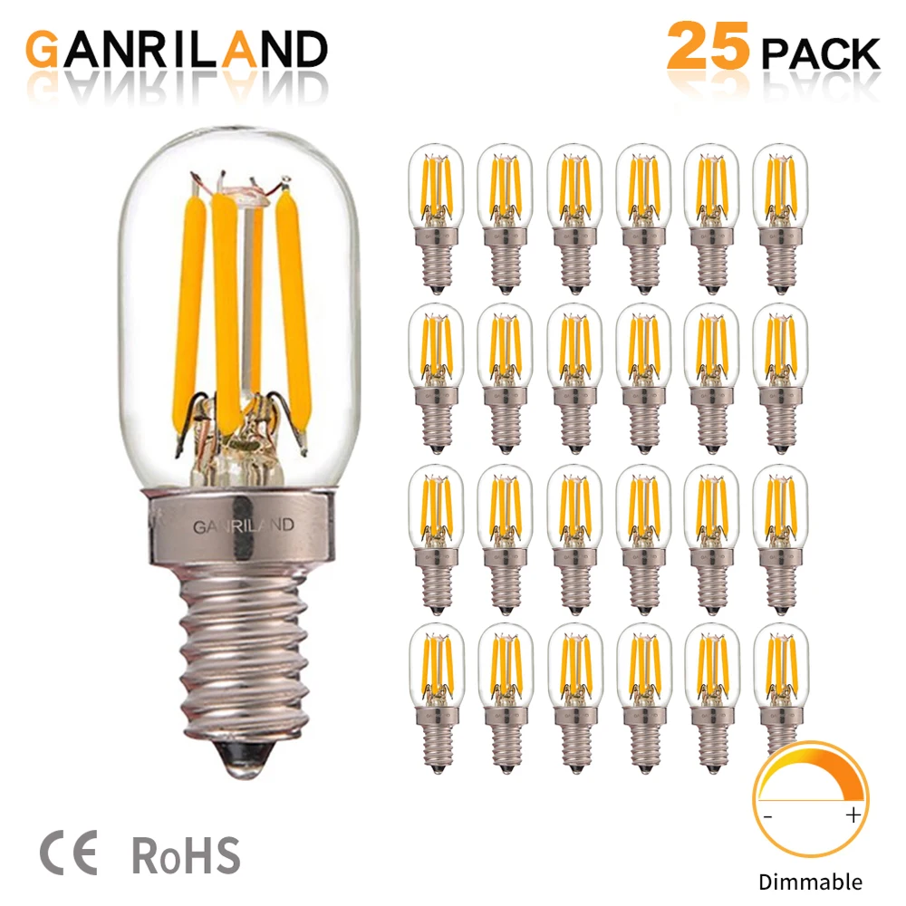 

GANRILAND 2Watt Dimmable Filament Light LED E12 E14 Bulbs T20 2200K Mini Tubular Lamp Refrigerator Indicator Bulb 15W Equivalent