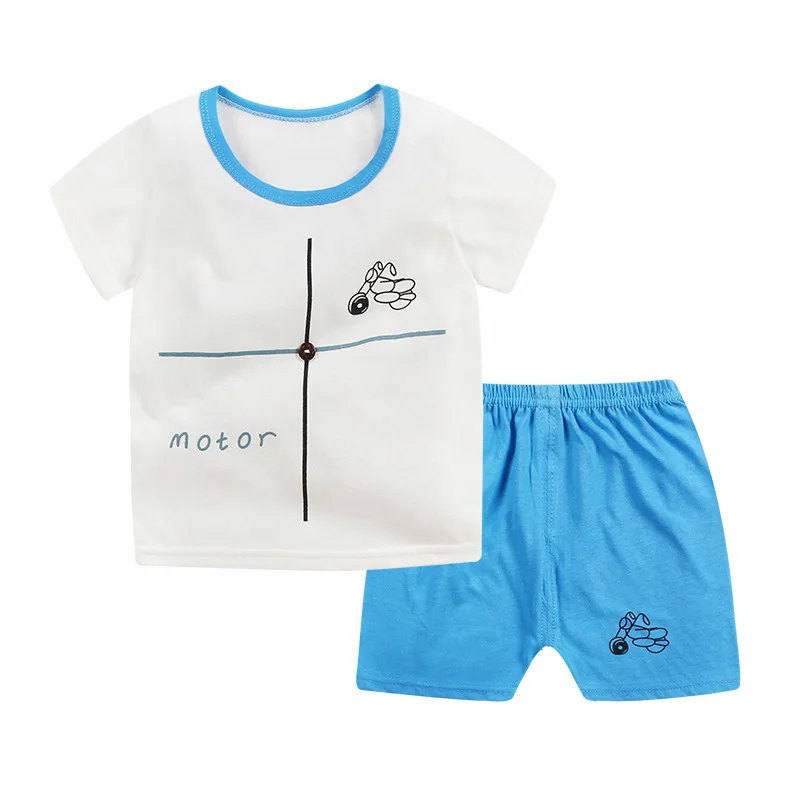 Комплект одежды для маленьких мальчиков и девочек летние комплекты одежды с героями мультфильмов для мальчиков детские хлопковые комплекты с принтом детская футболка Короткие футболки для маленьких девочек - Цвет: 01