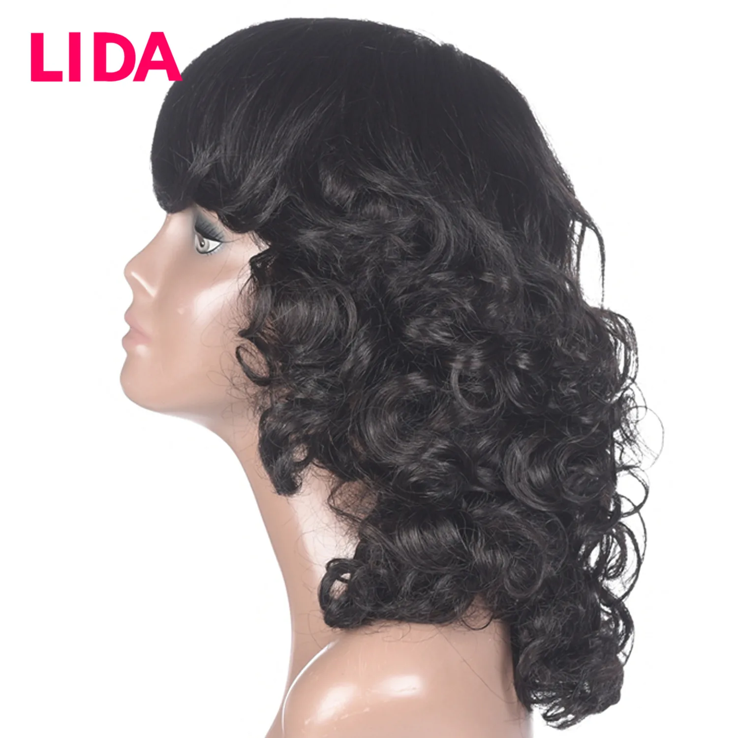 LIDA Malaysian Human Hair Wigs 150% High Density Medium length 12 Inch Curly Human Hair Wigs Non Remy Human Hair Machine Made W