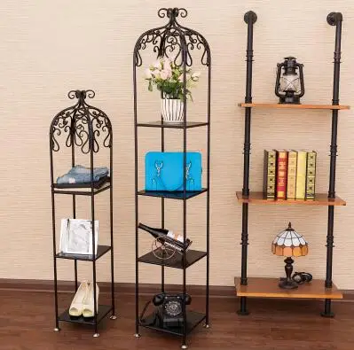 

Vintage solid wood floor type library bookshelf living room flower frame ornament shelf hall bird cage display shelf shelf