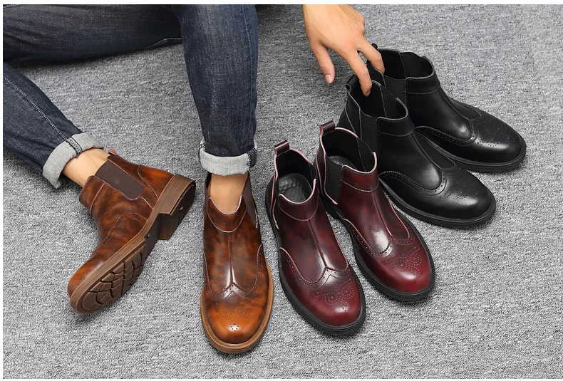 Casual Shoes Mens Ankle Chelsea Boots' Casual Leather Boots Men Luxury Round Toe Fashion Boot Slip-On Winter Boots Men Big Size (1)