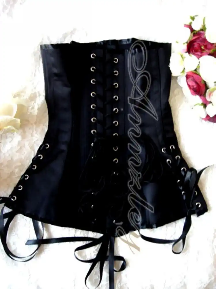 Long Black Gothic Tight Lacing Waist Slimming Underbust Corset Half
