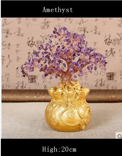 

Lucky tree Holiday gifts natural amethyst quartz crystal gem money tree in for wealth money bay
