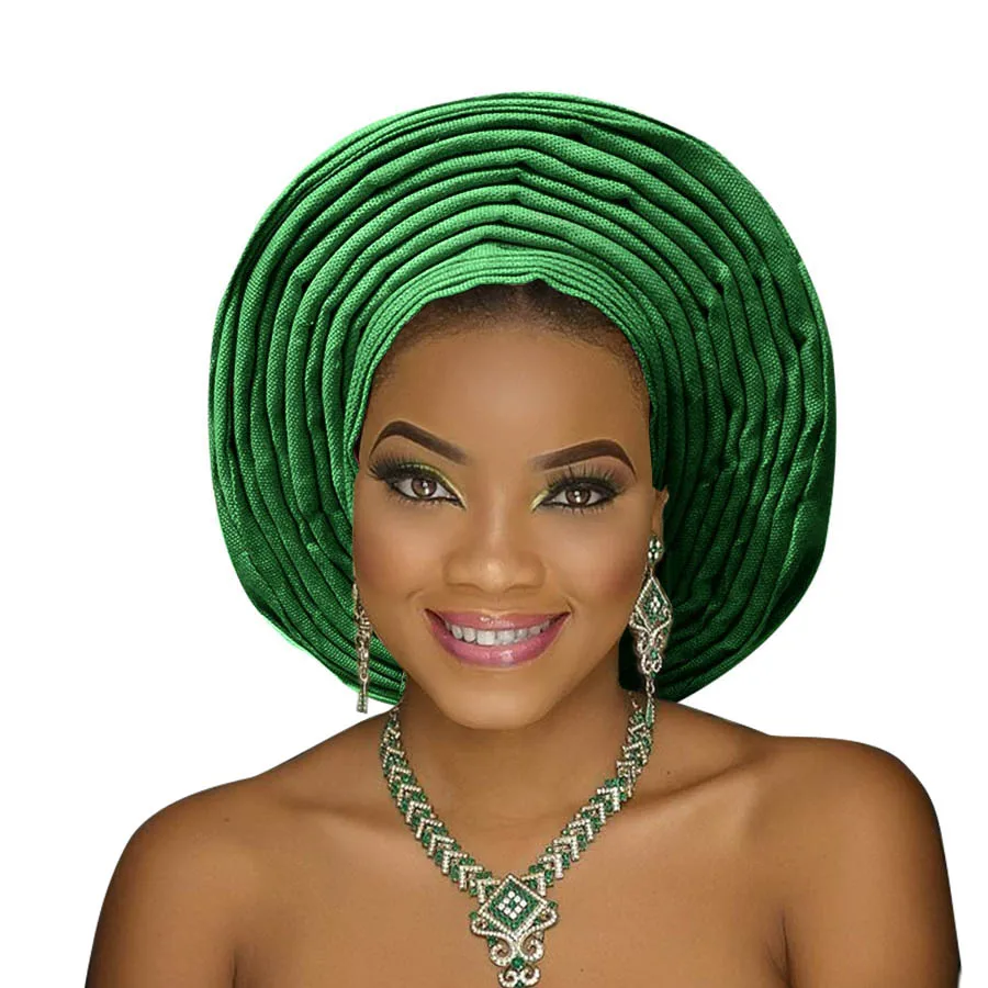 Африканский aso oke головной убор aso oke нигерийский головной убор aso ebi Авто геле женский тюрбан Красивая Королева головной убор для свадьбы - Цвет: green