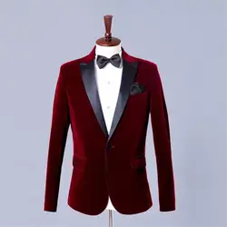 Для мужчин цвет красного вина бархатный блейзер masculino костюм мужской пиджак мужской бордовый с принтом Для мужчин S цветочный блейзер Selected